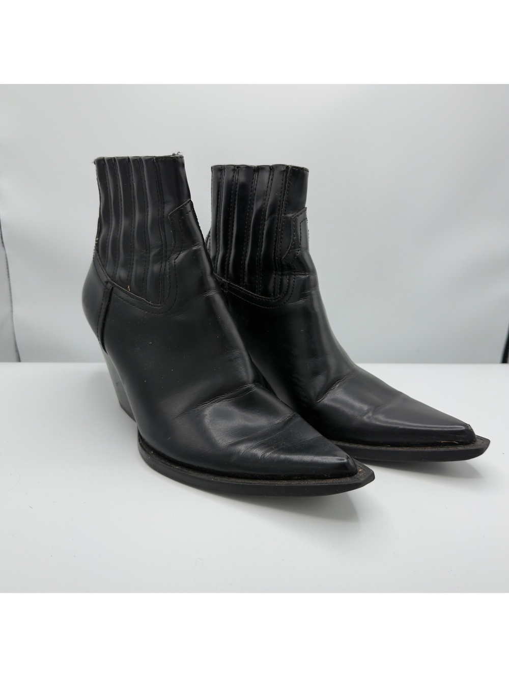 ZARA Black Pointed Toe Western Cowboy Ankle Boots Cuban Heel Size 10